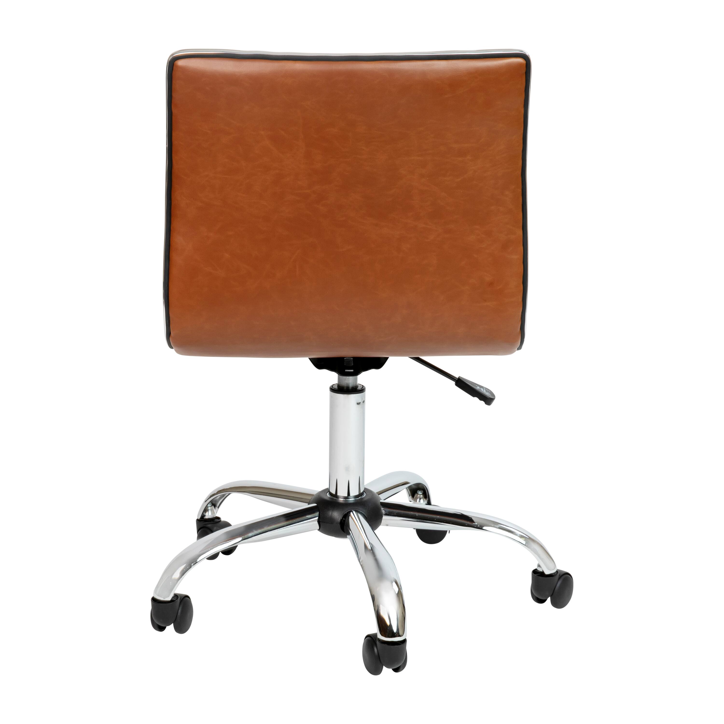 Alt View 5. Emma + Oliver - Low Back Designer Armless Ribbed Swivel Task Office Chair - Brown Vinyl/Chrome Frame.