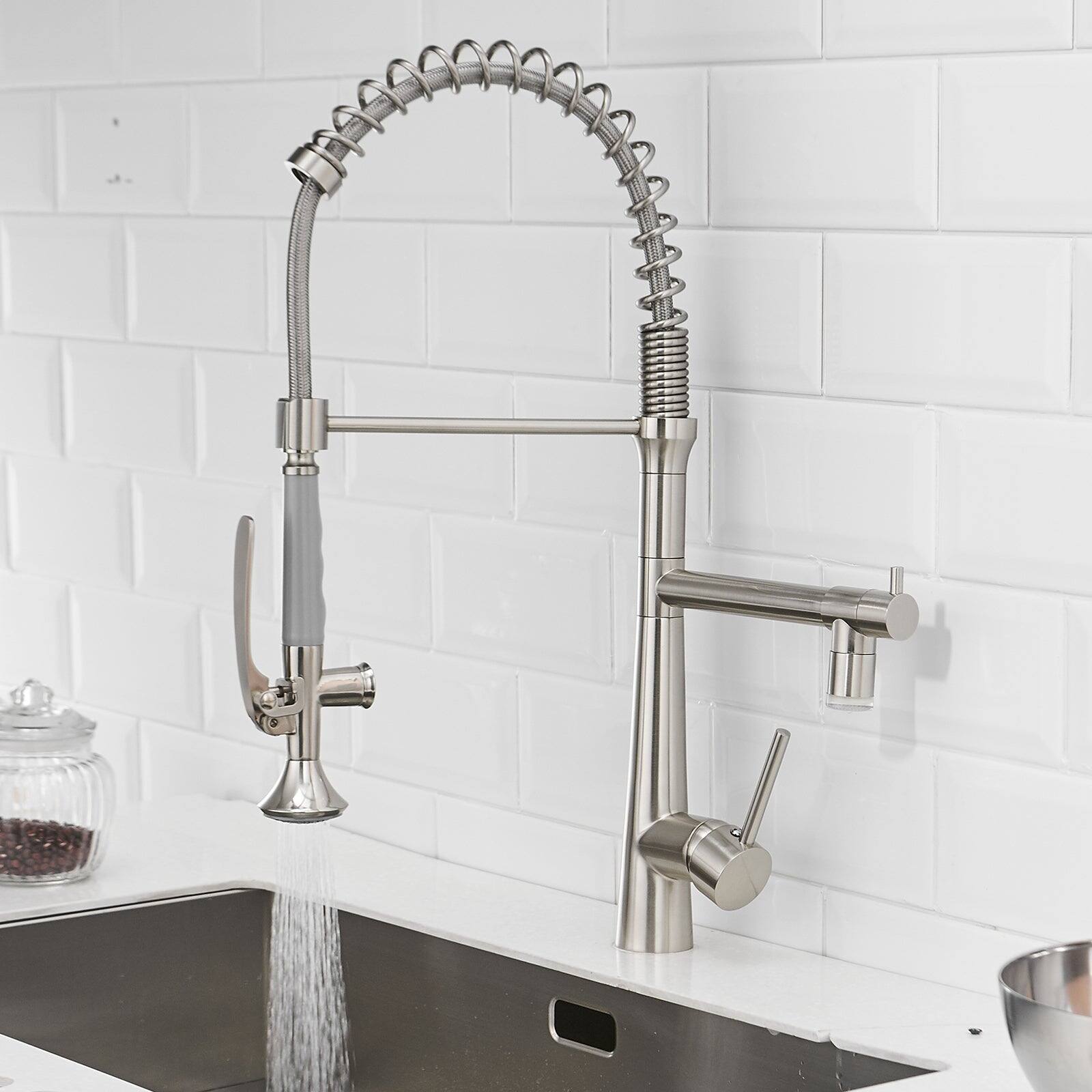 Alt View 3. Boyel Living - Contemporary Single Handle Pull Down Sprayer Kitchen Faucet with LED in Brushed Nickel - Brushed Nickel.