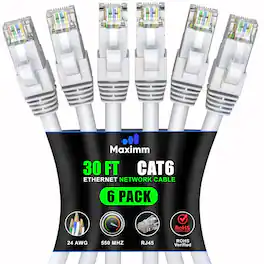 Maximm - Cat 6 Ethernet Cable 30 ft (6-Pack) - UTP, 10Gbps, 550MHz