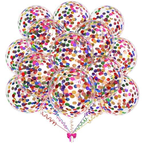 DORLUKFU - 50pcs Multicolor Foil Confetti Balloons,12 inch Latex Balloon with Confetti Inside for Birthday Family Party - Rainbow