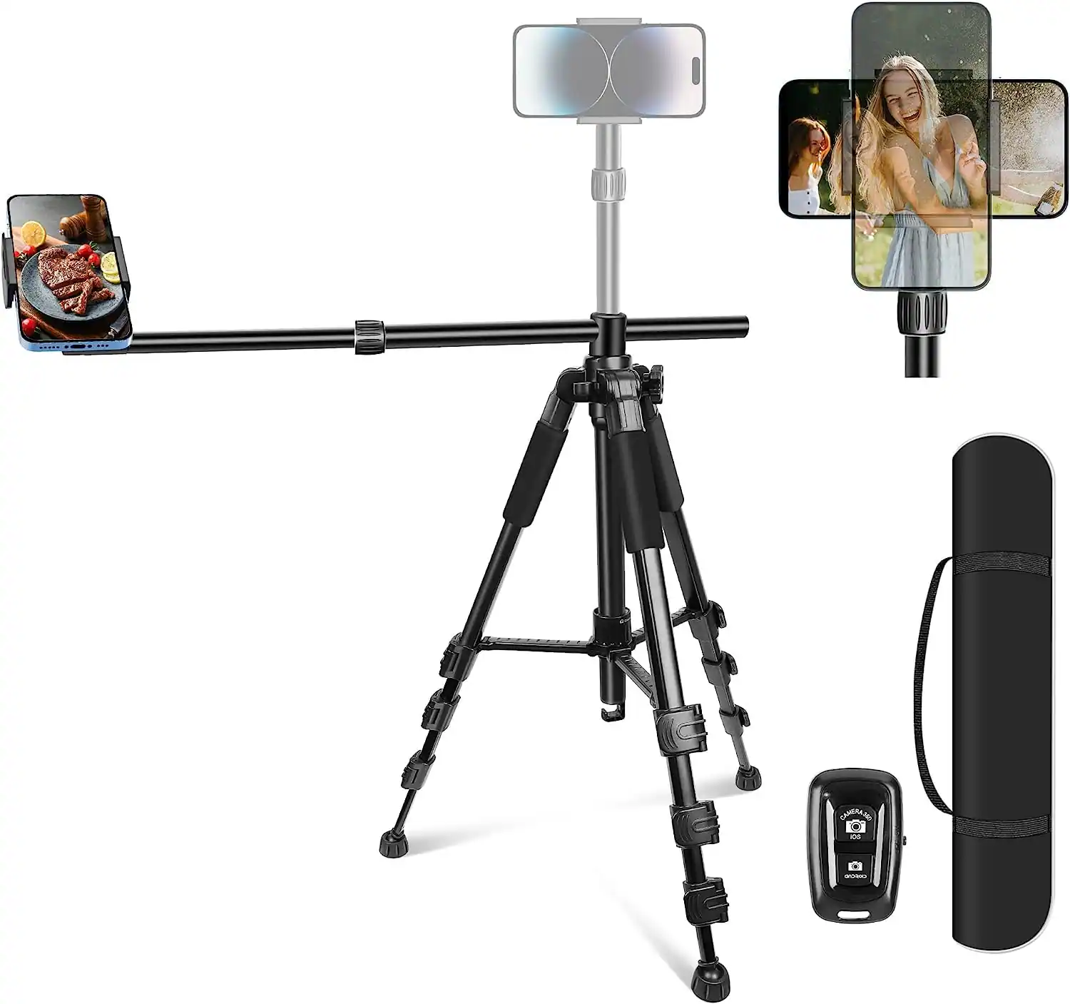 Front. PO3TICJUNKI3 - Phone Tripod For Overhead Video Recording   Horizontal 59 inch With Long Arm 360  Rotation Stand Holder - 45in Horizontal Recording Height.