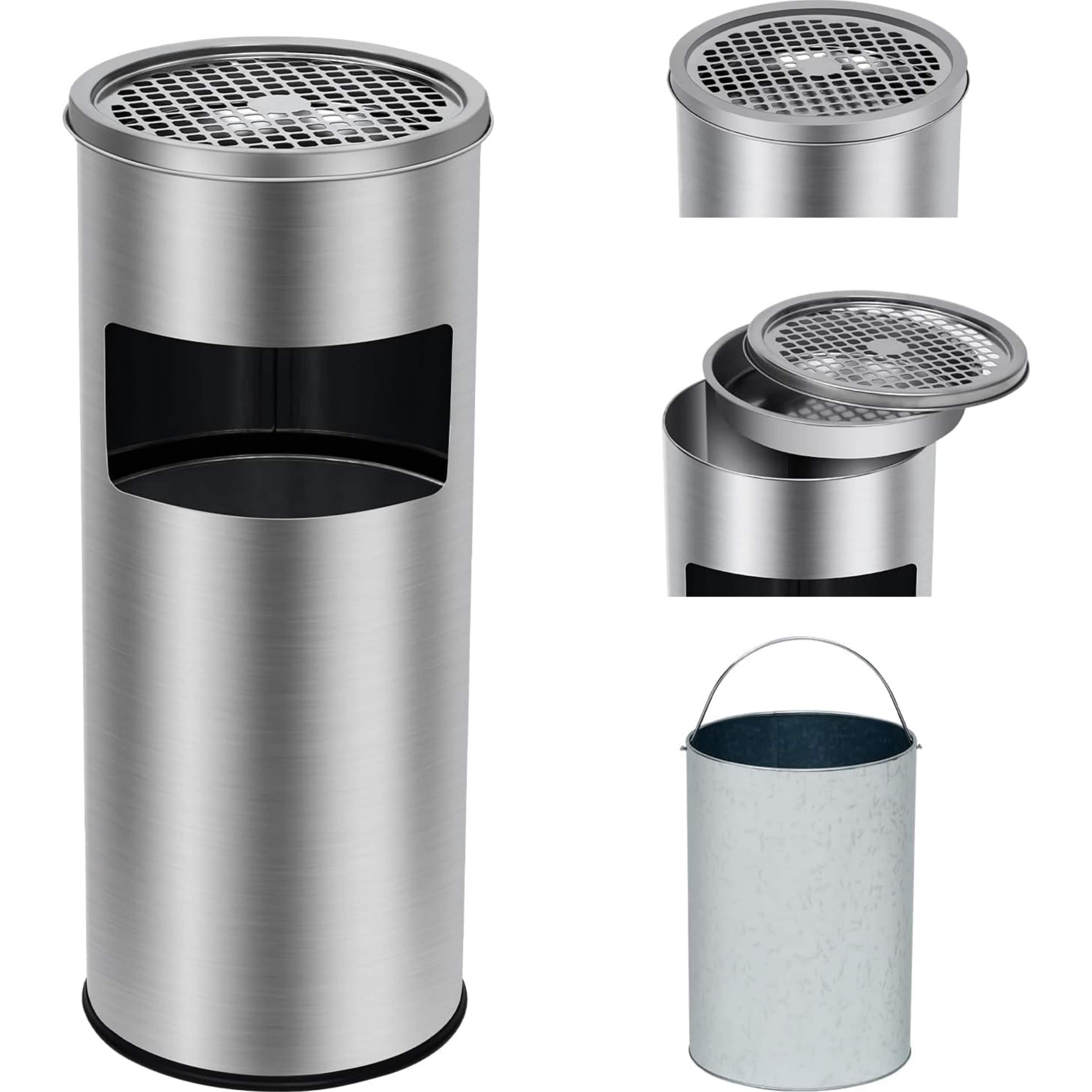 Homhougo - 4.5 Gallon Indoor Outdoor Trash Can, Commercial Garbage Can with Removable Inner Bucket, Stainless Steel - Silver