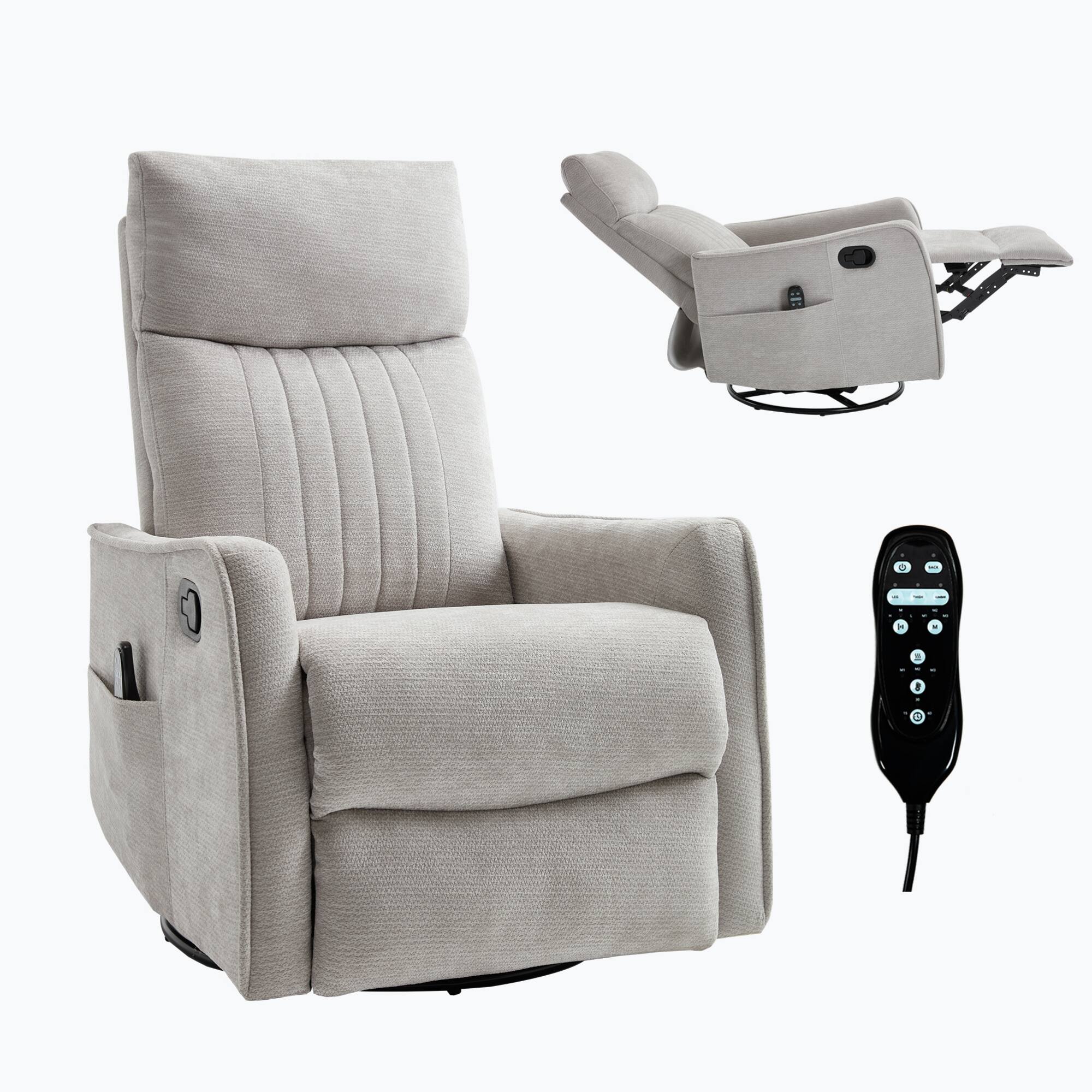 Alt View 9. GOODSILO - Fabric Recliner Chair with Swivel Rocker Heat Massage and Vibrating Nodes for Ultimate Relaxation - Light Gray.