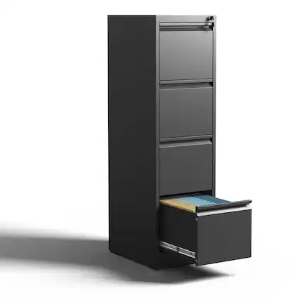 Front. Boyel Living - 4-Drawer Metal Vertical File Cabinet with Lock, Steel Office Filing Cabinet for A4/Legal - Black.