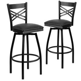 Emma + Oliver - 2 Pack "X" Back Swivel Metal Barstool - Black Vinyl Seat/Black Metal Frame