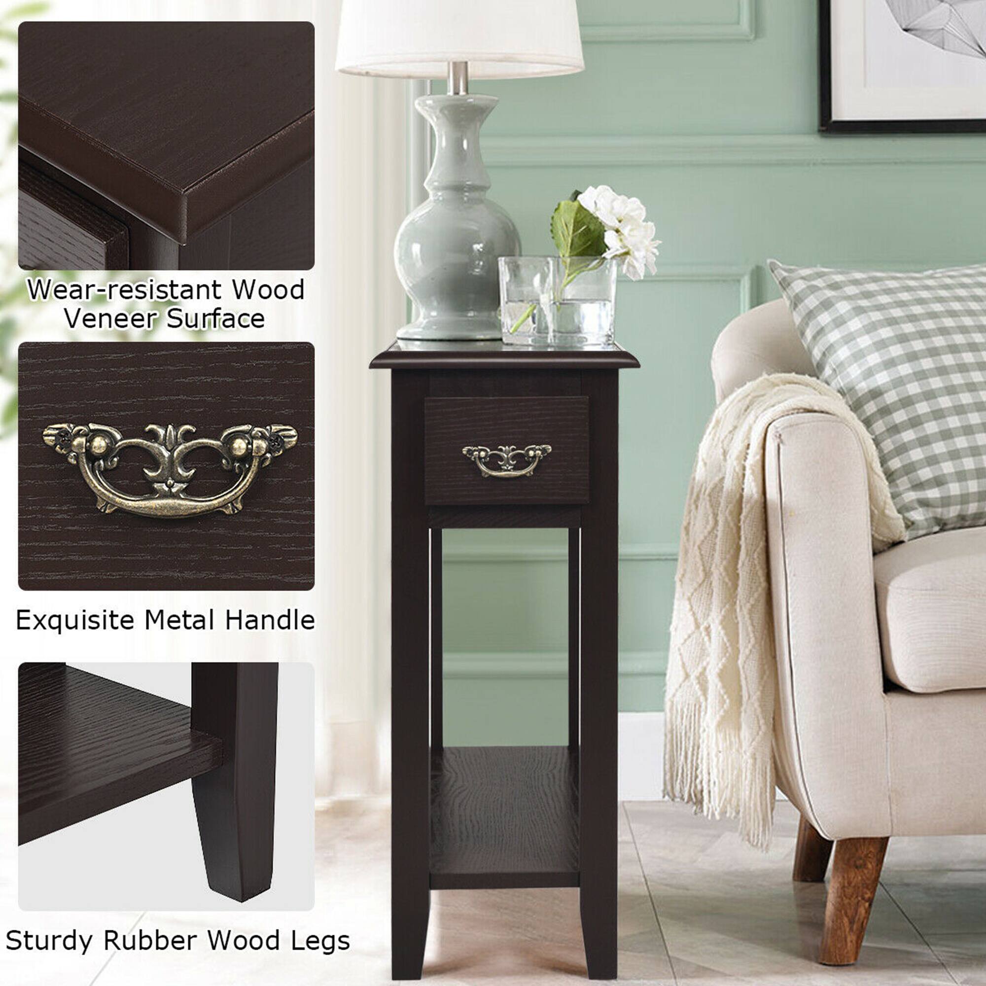 Wear-resistant Wood Veneer Surface, Exquisite Metal Handle, Sturdy Rubber Wood Legs