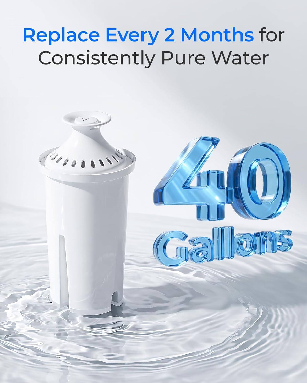 Replace Every 2 Months for Consistently Pure Water  
40 Gallons