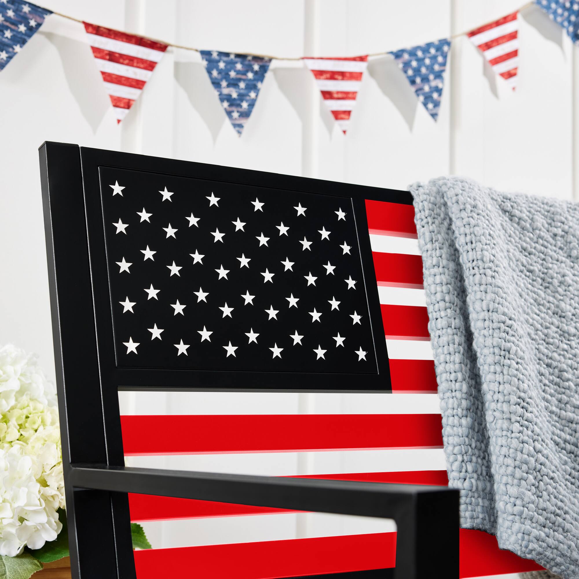 Alt View 5. Best Choice Products - Best Choice Products Indoor Outdoor Steel Garden Bench w/ American Flag Backrest, 790lb Capacity - Black/Red - black/red.