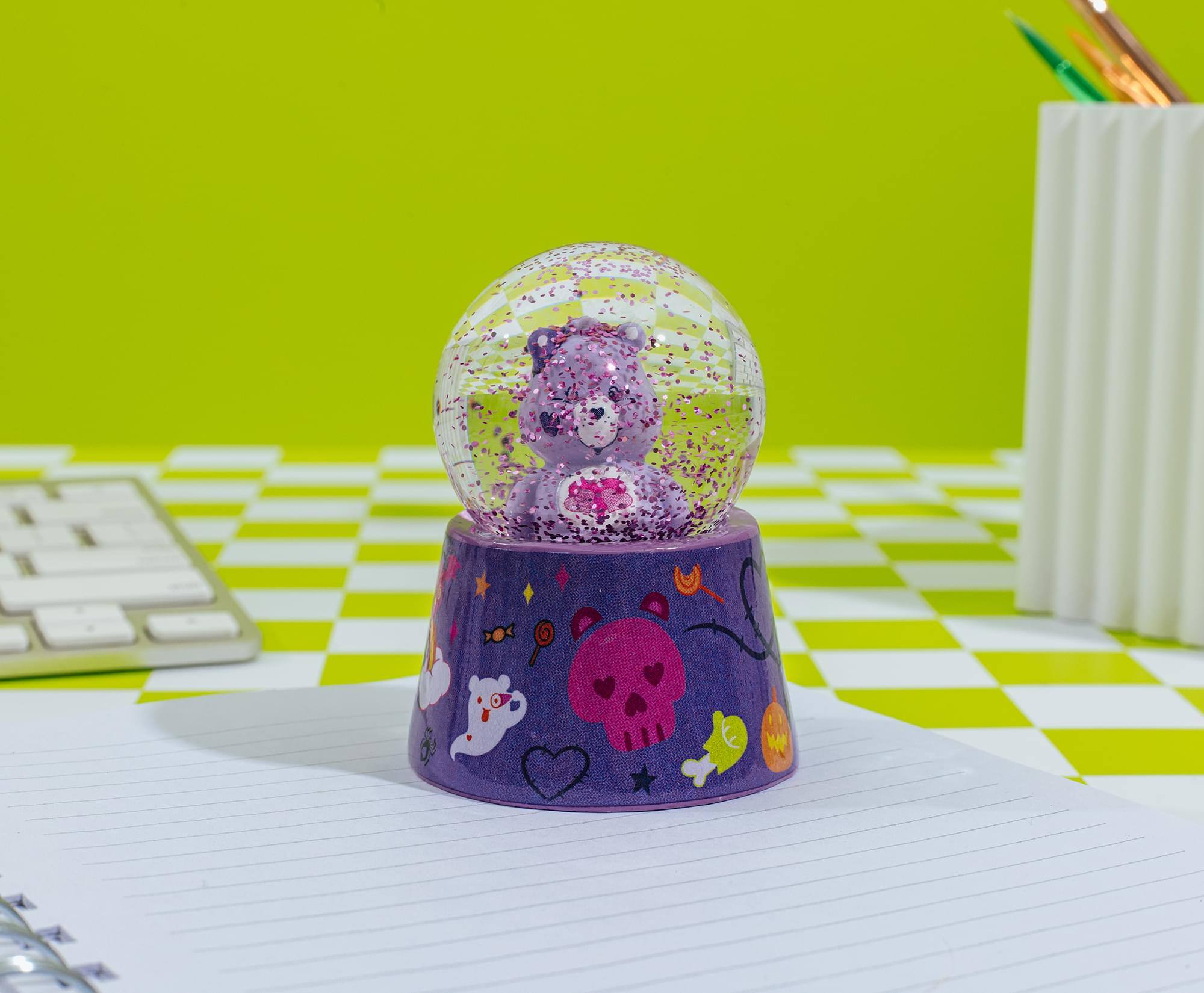 Alt View 5. Silver Buffalo - Care Bears Harmony Bear Frankenstein 3-Inch Mini Light-Up Snow Globe - Purple.