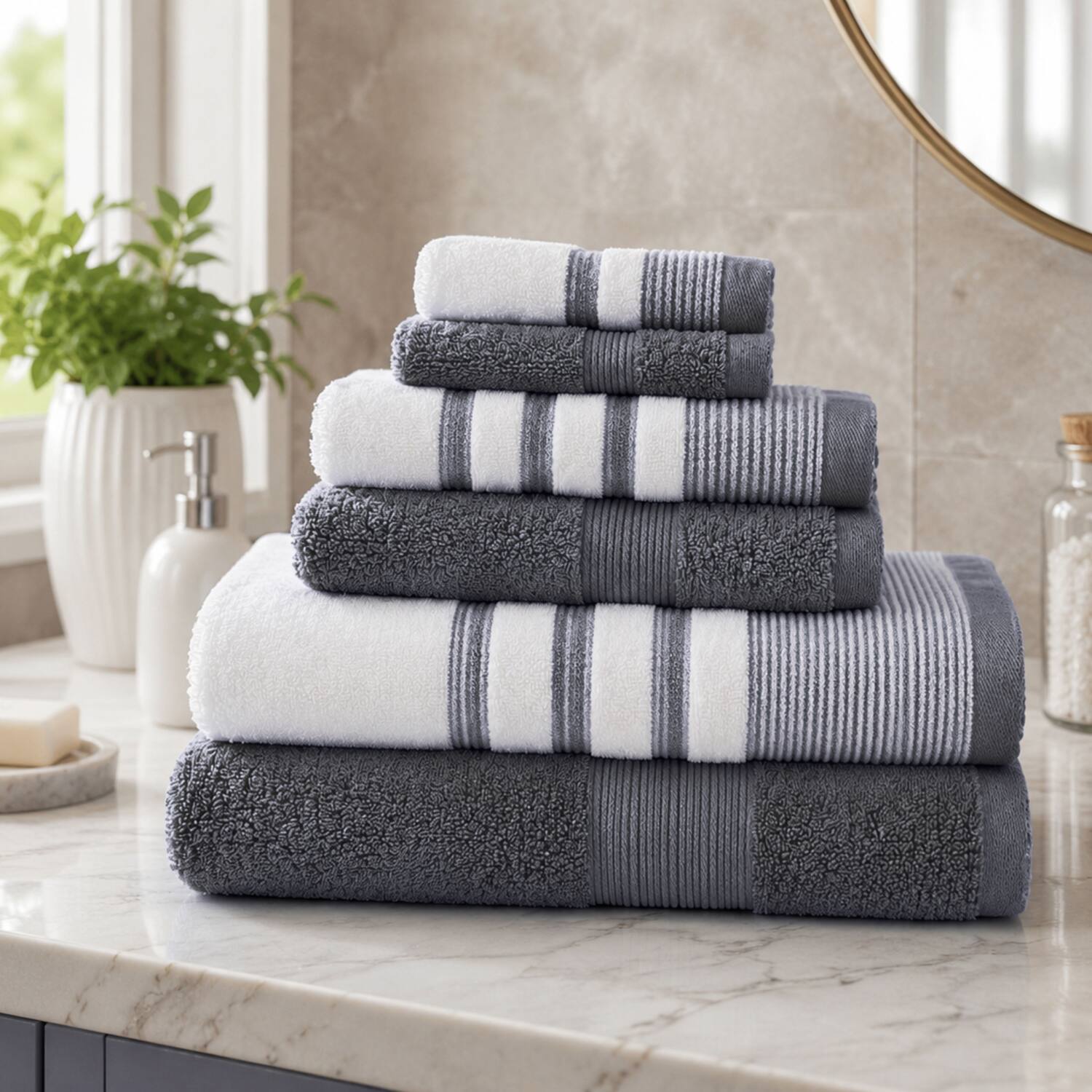Angle. Plazatex - Plazatex Two Tone  Zero Twist 100% Cotton Soft & Absorbent 6 Piece Bathroom Towel Set Gray - Gray.
