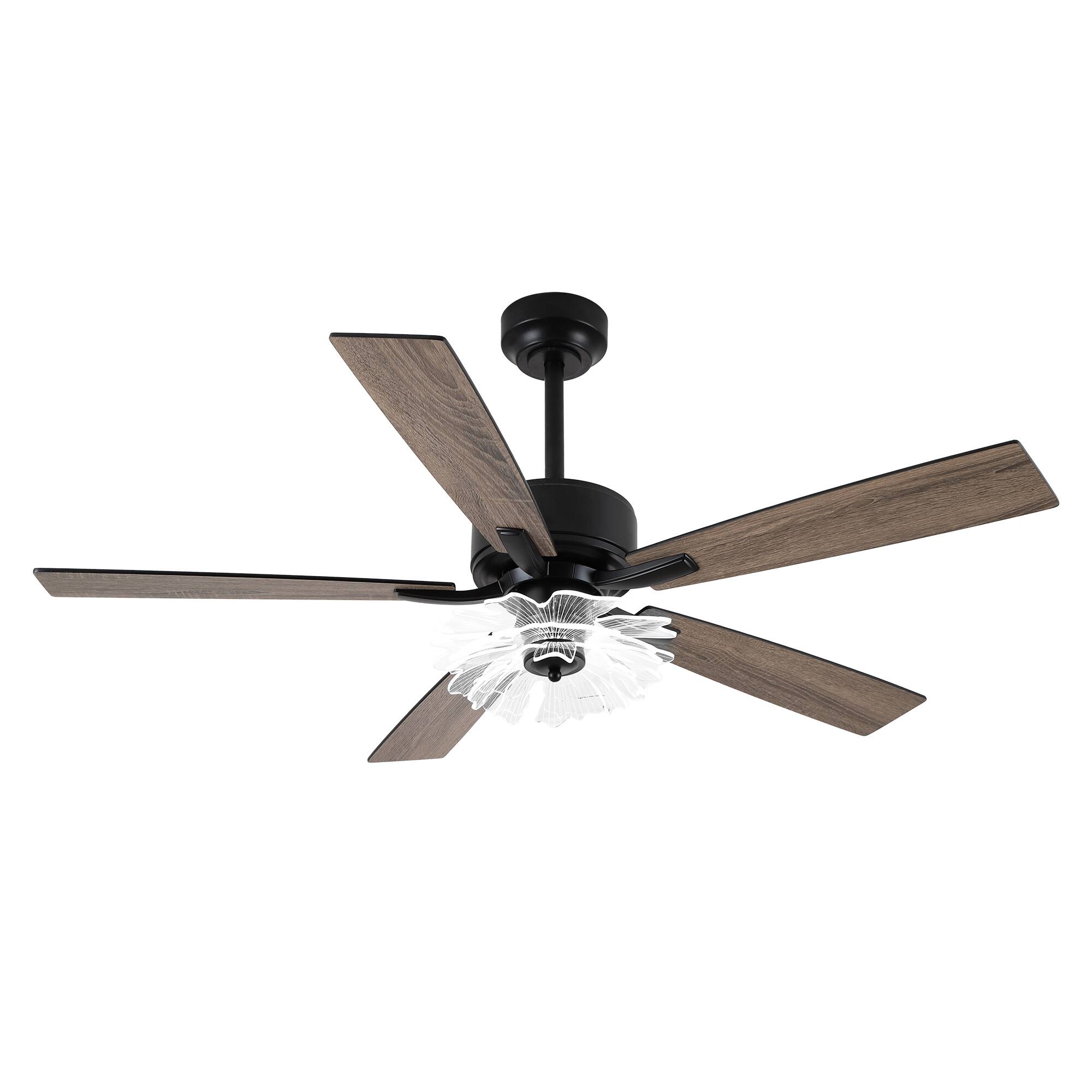 Alt View 6. Parrot Uncle - 52"Modern Black LED Ceiling Fan with Remote and Light Guide Plate Design - Black.