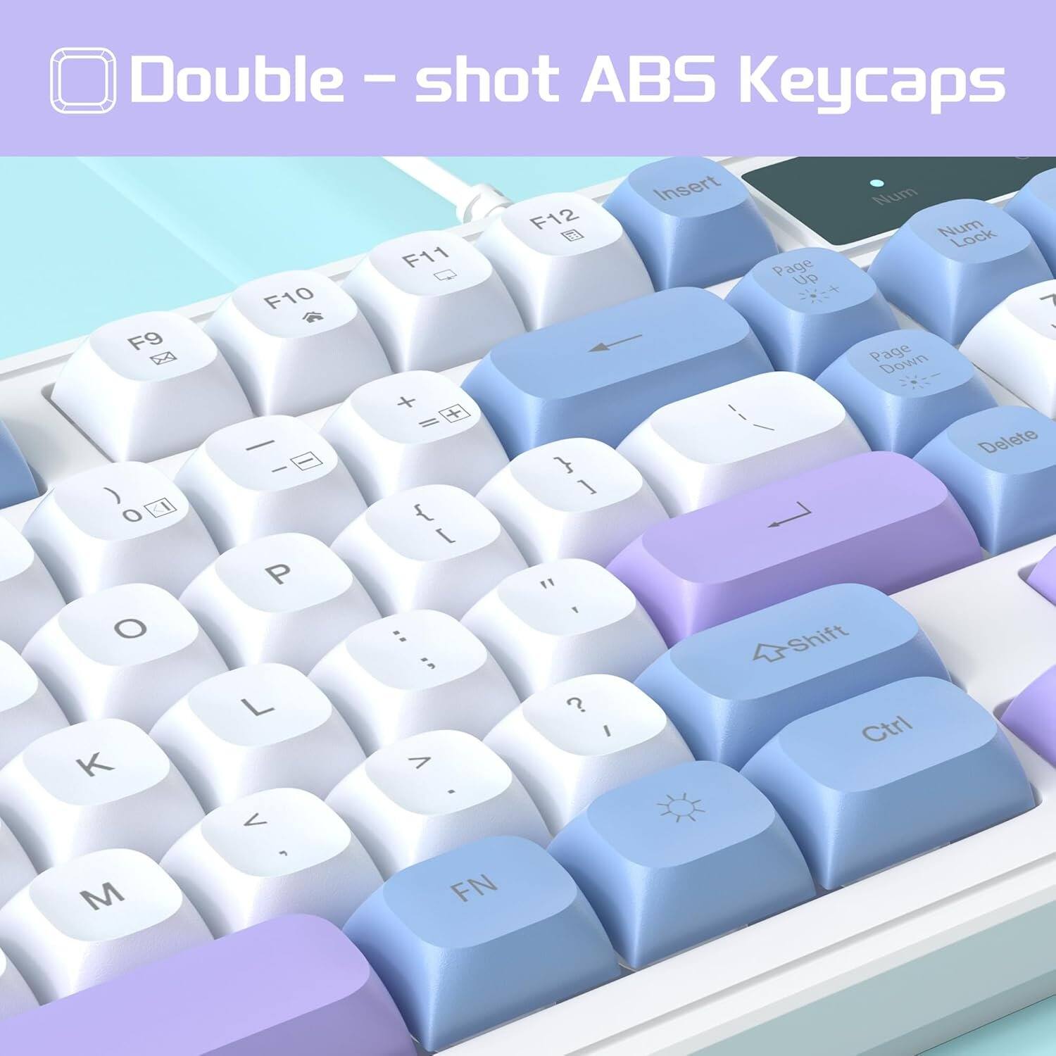 Double-shot ABS Keycaps  
Insert Num F12 Num Lock F11 Page Up F10 1 / F9 Page Down  
0 O K M  
P L <  
+ } [ : ; > . FN  
} ] " f ? I  
Shift Ctrl  
Delete