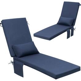 Crestlive Products - 2pc 72in Outdoor Water Resistant Chaise Lounge Chair Cushion with Ties Blue Patio lounge cushion - Navy