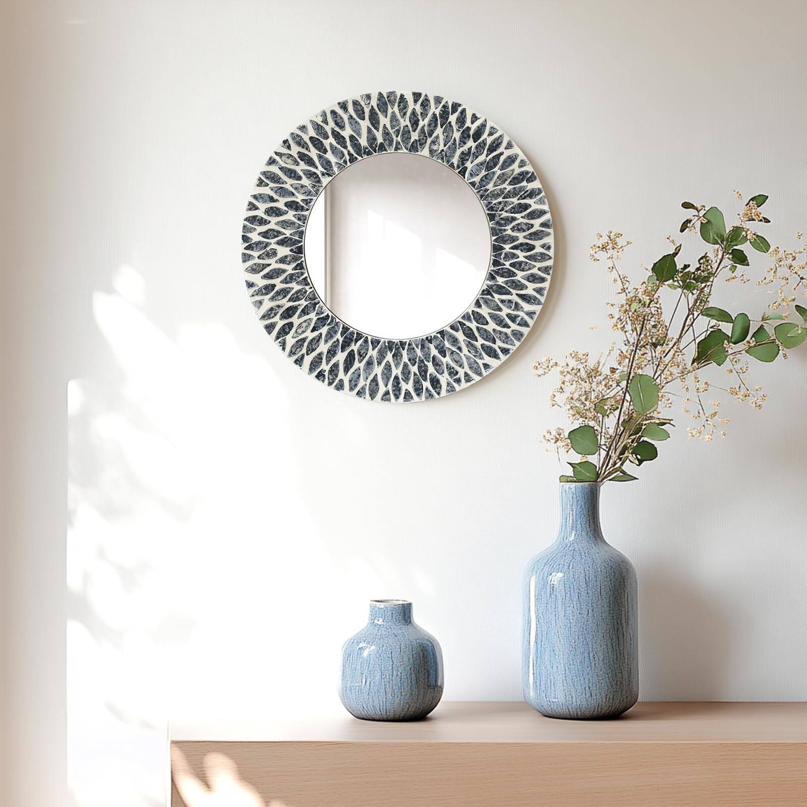 Alt View 5. TECH SAFARI - Mother Of Mirror Wall Decor For Bedroom Bathroom pcs Geometric Art Modern Home Office Handmade Mosaic Circl - Black White.