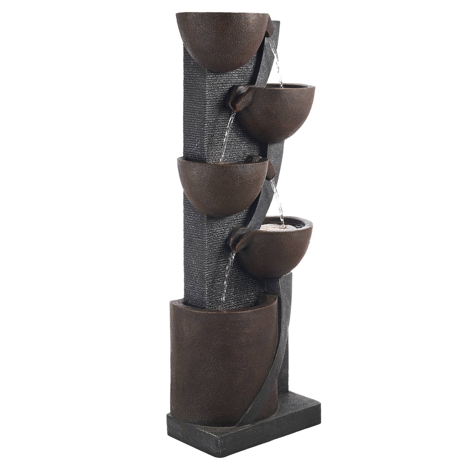 Alt View 5. VEVOR - Outdoor Water Fountain, 49.61 in Tall, 5-Tier Jar-Shaped Cascading Design with LED Light and Pump, Ideal for Garden - Iron Brown.