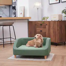 Teamson - Pets 15.51" Bennett Linen Sofa Dog Bed for Small and Medium Dogs, Sea - Green