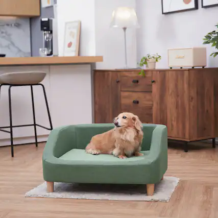 Front. Teamson - Teamson Pets 15.51" Bennett Linen Sofa Dog Bed for Small and Medium Dogs, Sea Green - Green.
