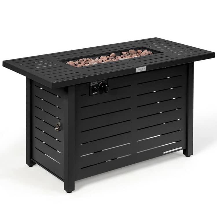 Mondawe - 42 Inch 60,000 BTU Rectangular Propane Fire Pit Table with Waterproof Cover - Black
