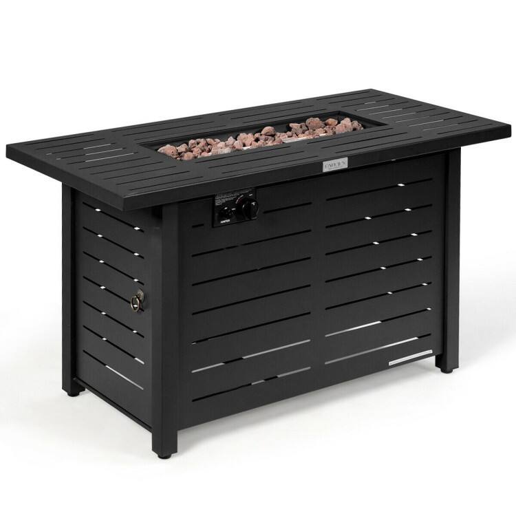 Front. Mondawe - 42 Inch 60,000 BTU Rectangular Propane Fire Pit Table with Waterproof Cover - Black.