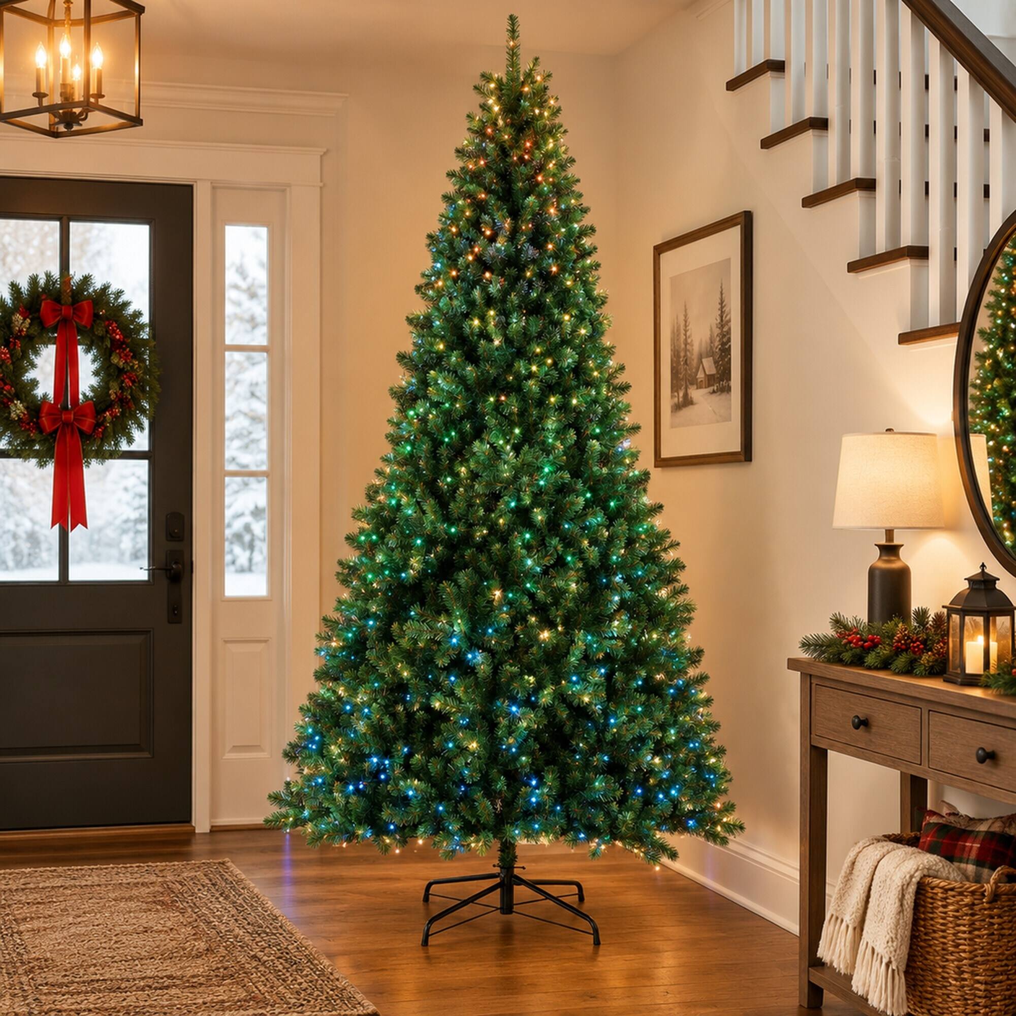 Alt View 1. RYHNUYNE - 9FT Pre-Lit Artificial Christmas Tree With RGB Dynamic LED Lights and Remote, Built-In Timer and Hinged Branches - Green.