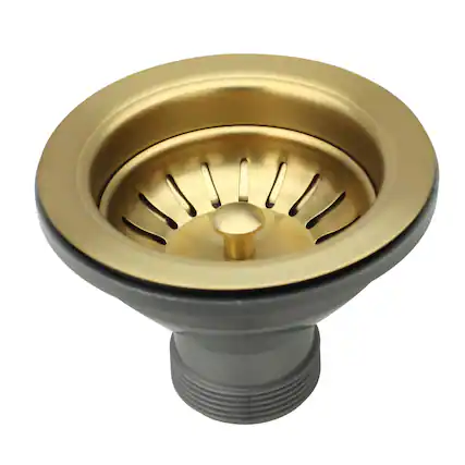 Front. Akicon - Akicon Solid Brass Kitchen Sink Strainer with Basket for 3-1/2 in. Standard Strainer Drain in Brushed Gold - Brushed Gold.
