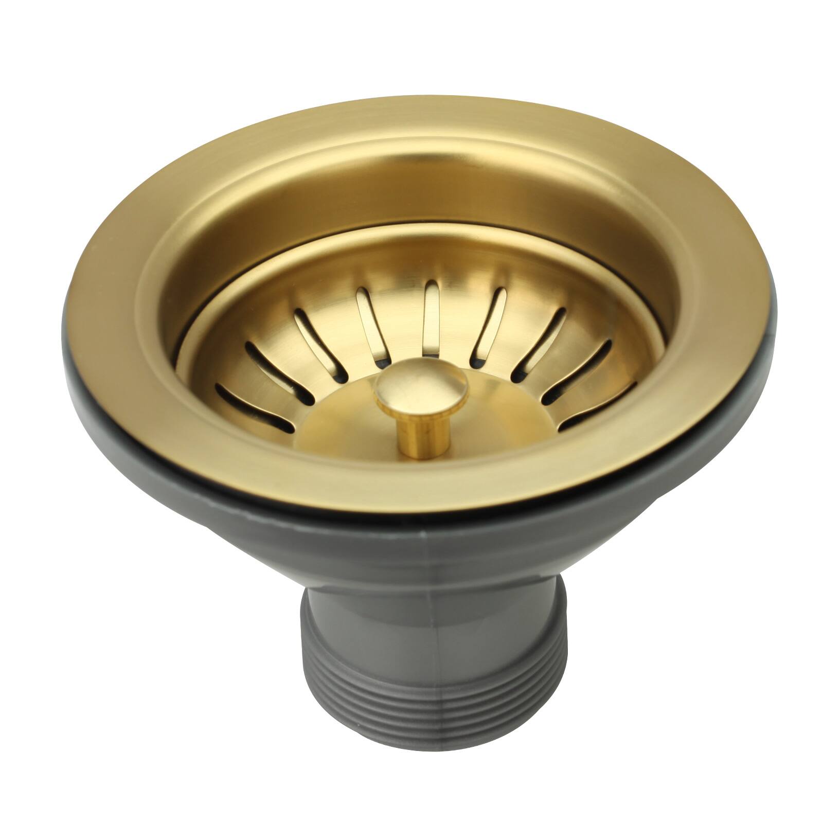 Front. Akicon - Akicon Solid Brass Kitchen Sink Strainer with Basket for 3-1/2 in. Standard Strainer Drain in Brushed Gold - Brushed Gold.