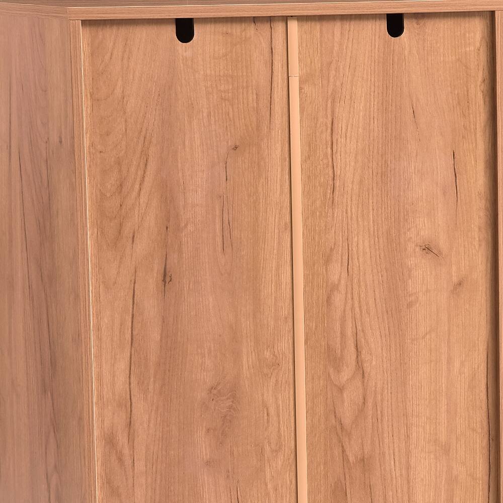 Alt View 6. Loheer - Loheer oak shoe storage cabinet with bench and louvered doors - Oak.