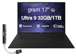 LG - gram Laptop 17.0 WQXGA (Intel Ultra 9-288V, 32GB LPDDR5X, 1TB SSD, Intel Arc 140V, Win 11 Home) w/USB Hub - Obsidian Black