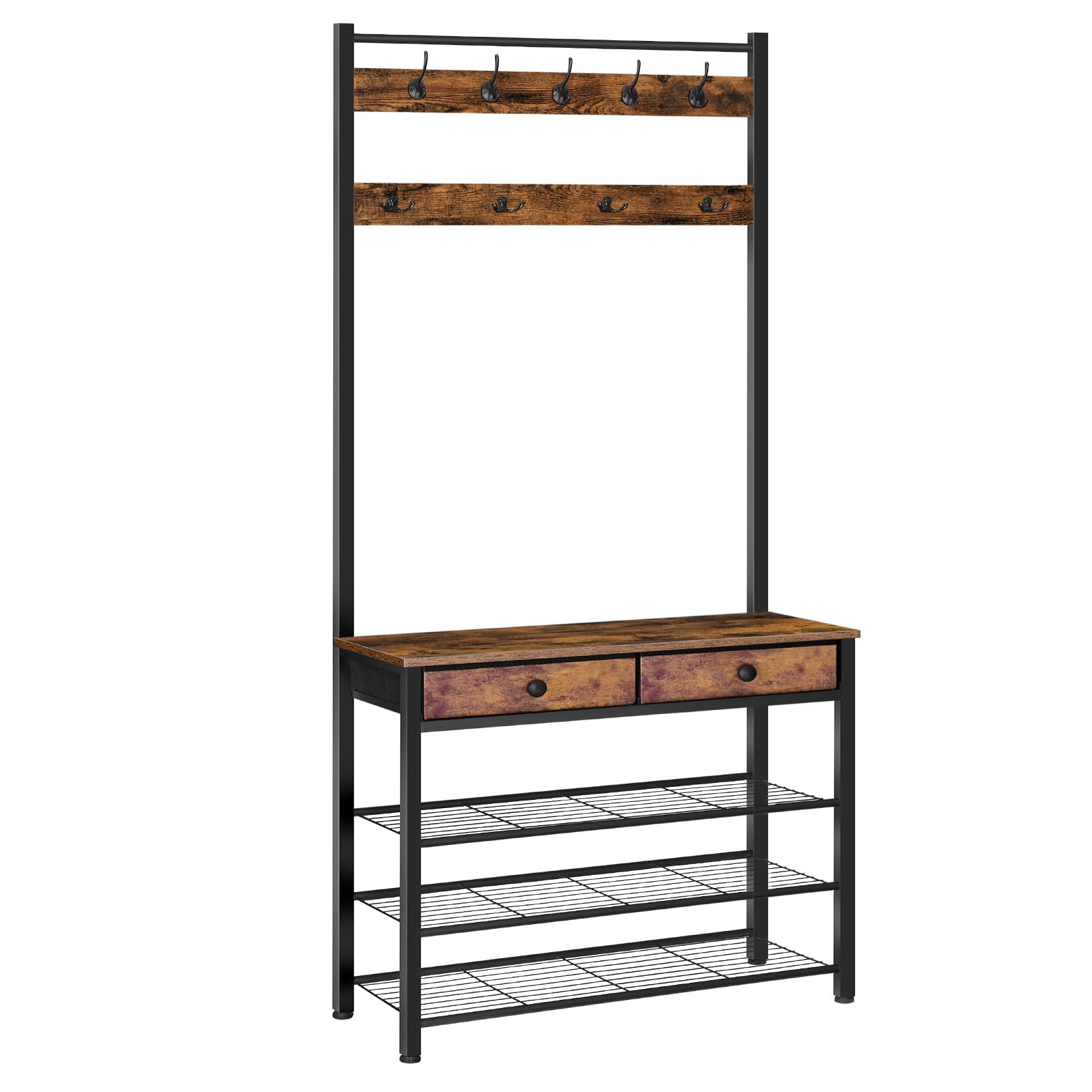 Hanke Hall Tree Entryway Coat And Shoe Rack 2 Fabric Drawers With Bench ...