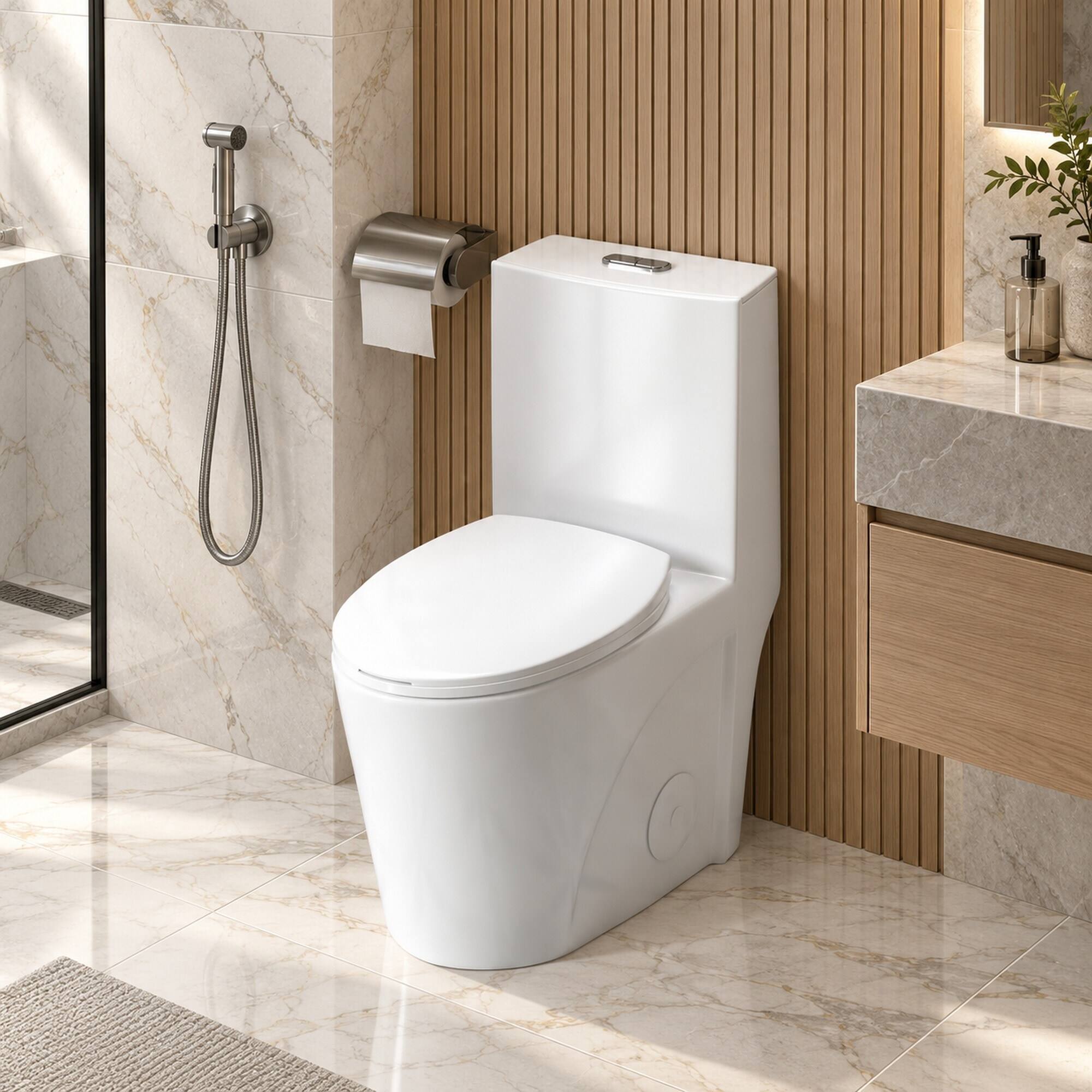 RYHNUYNE One Piece Toilet, Dual Flush Elongated Comfort Height Soft ...