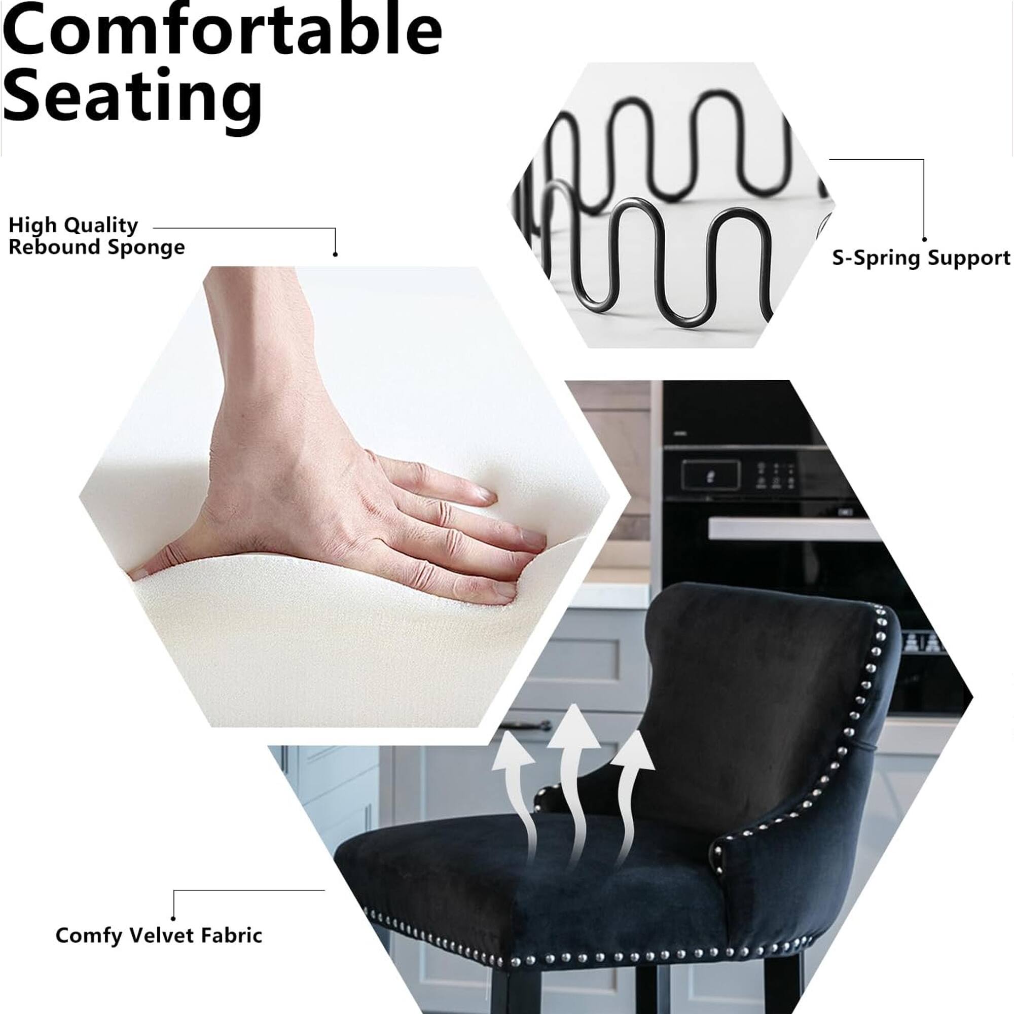 Comfortable Seating

- High Quality Rebound Sponge
- S-Spring Support
- Comfy Velvet Fabric