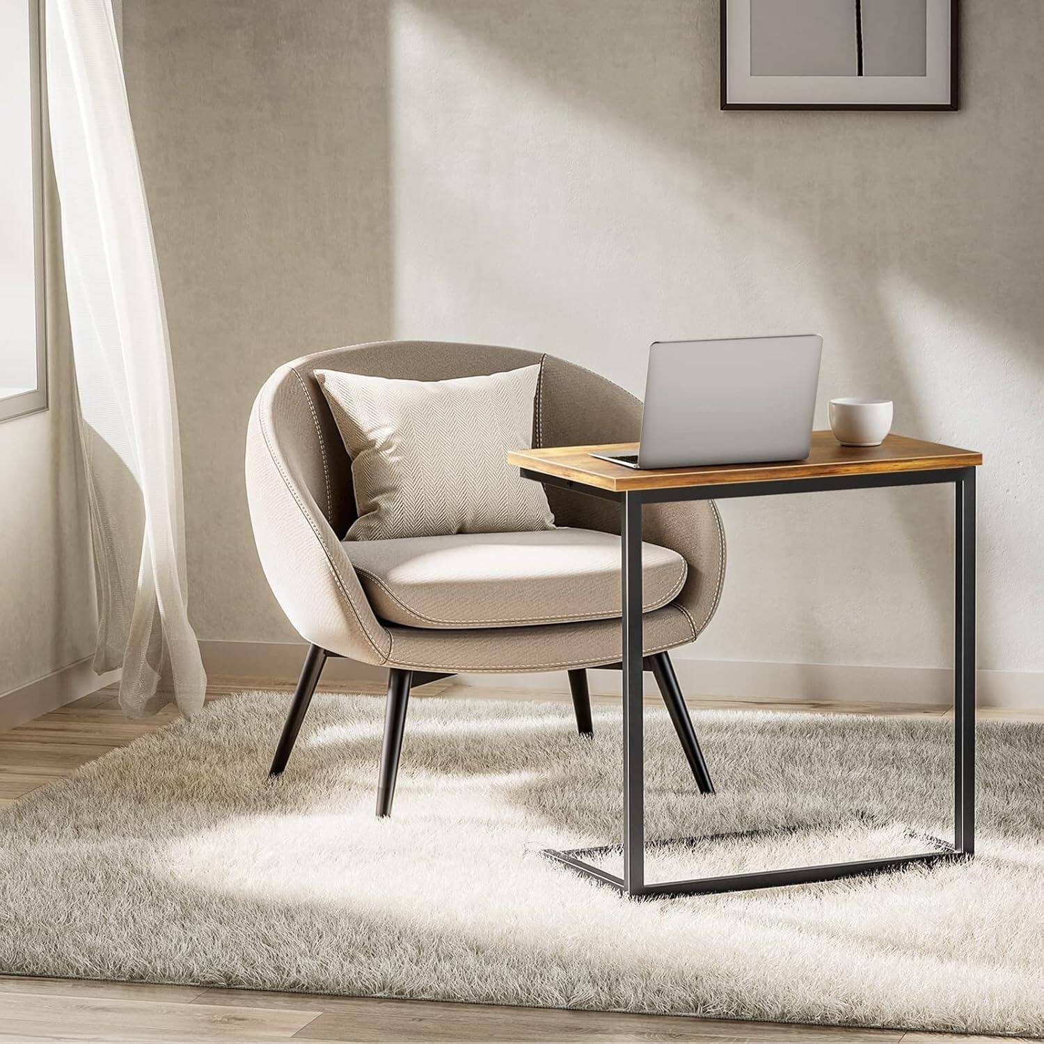 Alt View 1. Pipishell - C Shaped End Table 27 inches High, Side Table for Couch Slide Under - Fire Cloud Color.