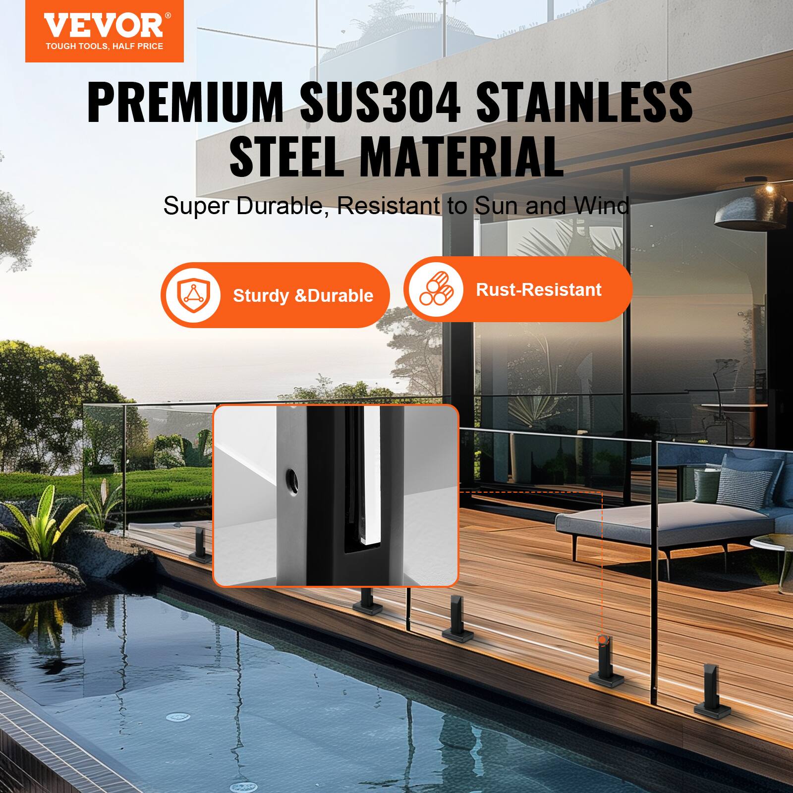 VEVOR TOUGH TOOLS. HALF PRICE PREMIUM SUS304 STAINLESS STEEL MATERIAL Super Durable, Resistant to Sun and Wind A Sturdy & Durable Rust-Resistant