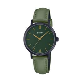 Casio - Women’s Black Case Dial Leather Strap Watch - LTP-VT02BL-3AUDF - Green