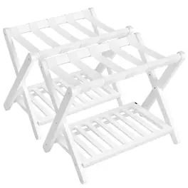 Songmics Home - Solid Wood Luggage Racks, Set of 2, No Assembly Required, Foldable Suitcase Stand, Luggage Holder, with Storage Shelf - Cloud White