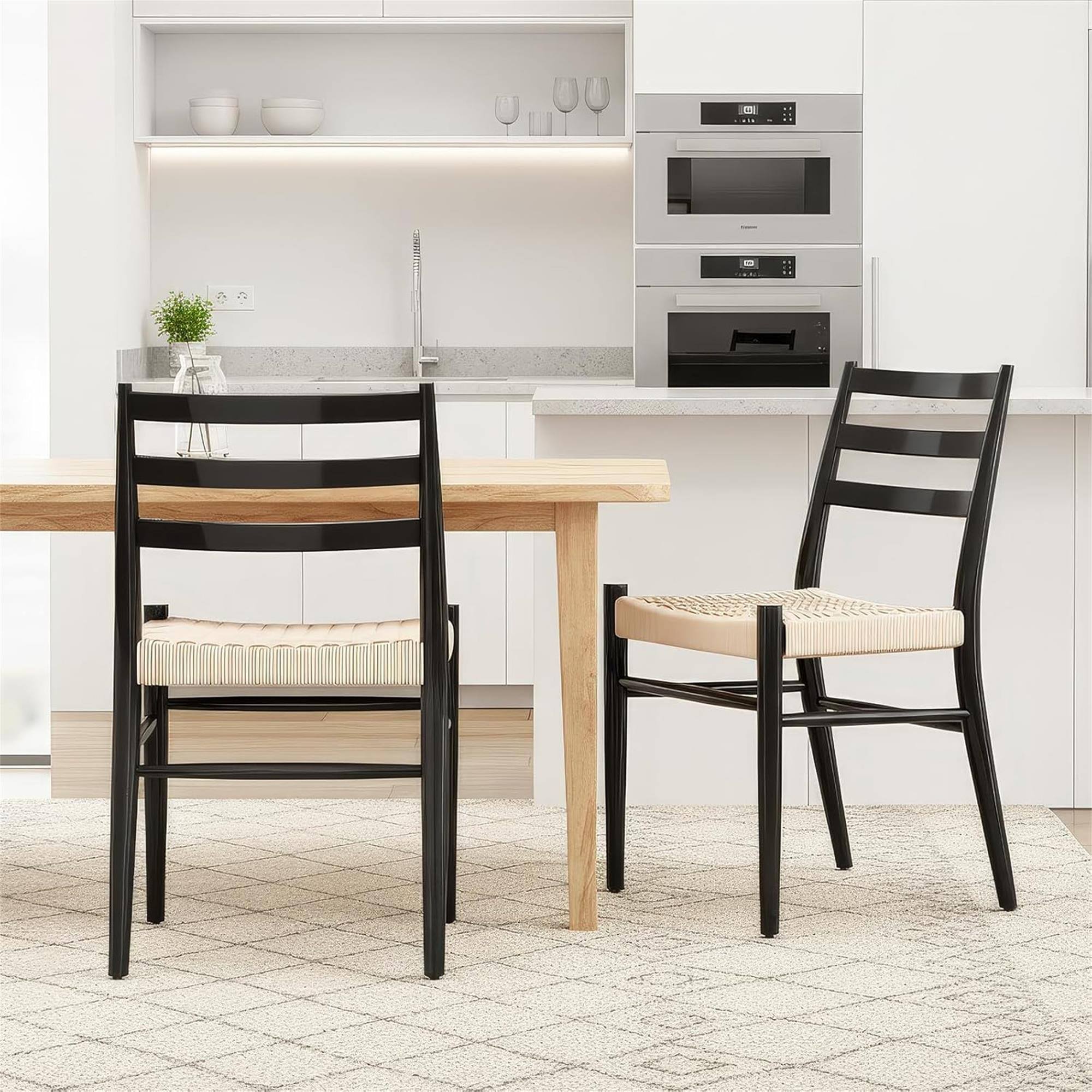 Alt View 3. Boyel Living - Set of 2 Woven Rope Seat with Sturdy Metal Frame Mid Century Modern Dining Room Chairs for indoor - Beige.
