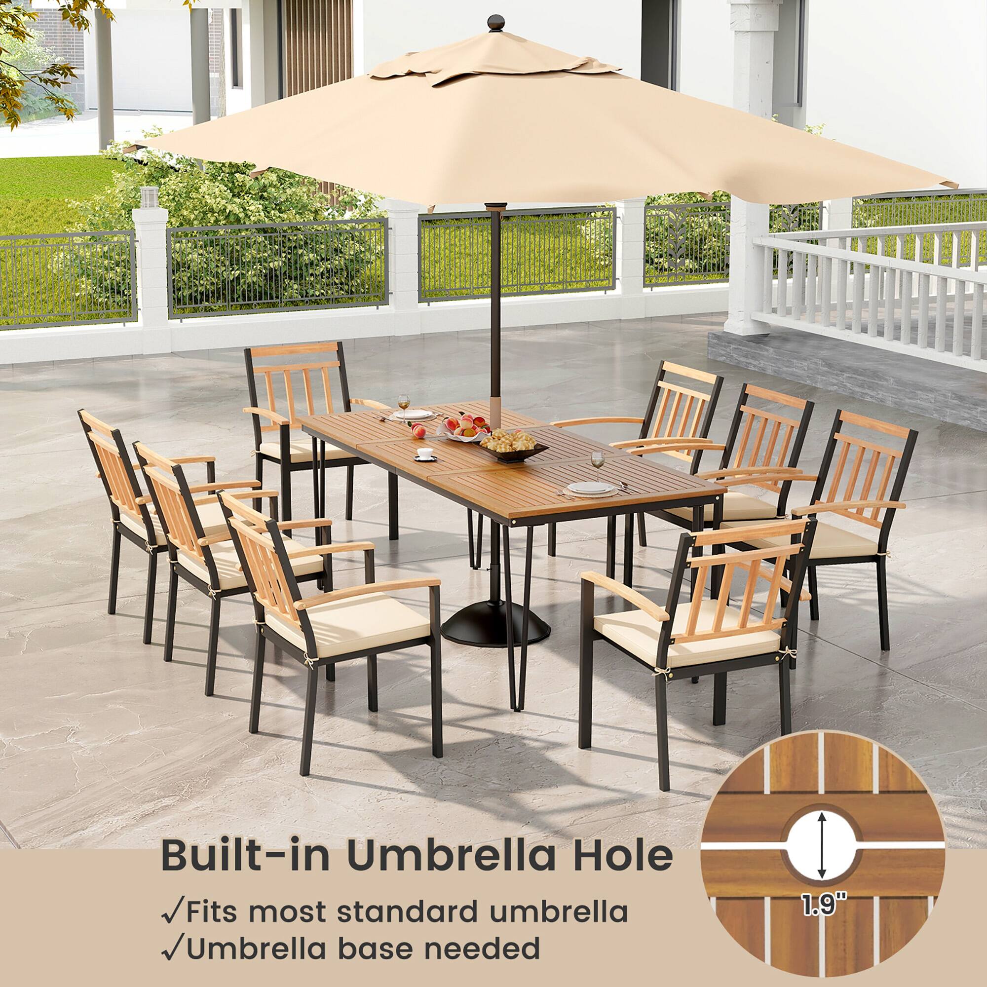 Built-in Umbrella Hole
Fits most standard umbrella
Umbrella base needed
1.9"