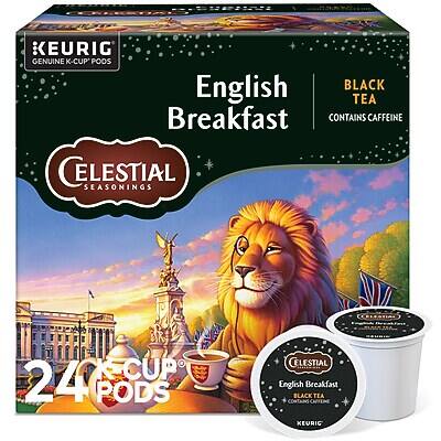 KEURIG GENUINE K-CUP PODS  
English Breakfast  
BLACK TEA  
CONTAINS CAFFEINE  
CELESTIAL SEASONINGS  
24 PODS  
CELESTIAL English Breakfast BLACK TEA  
CONTAINS CAFFEINE