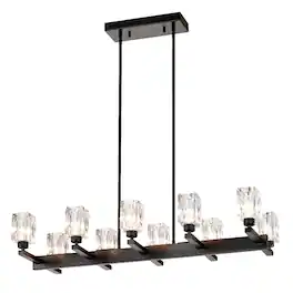 Loheer - 10 Light Dining Room Chandelier Matte Black Linear Pendant Light With Crystal Shades
