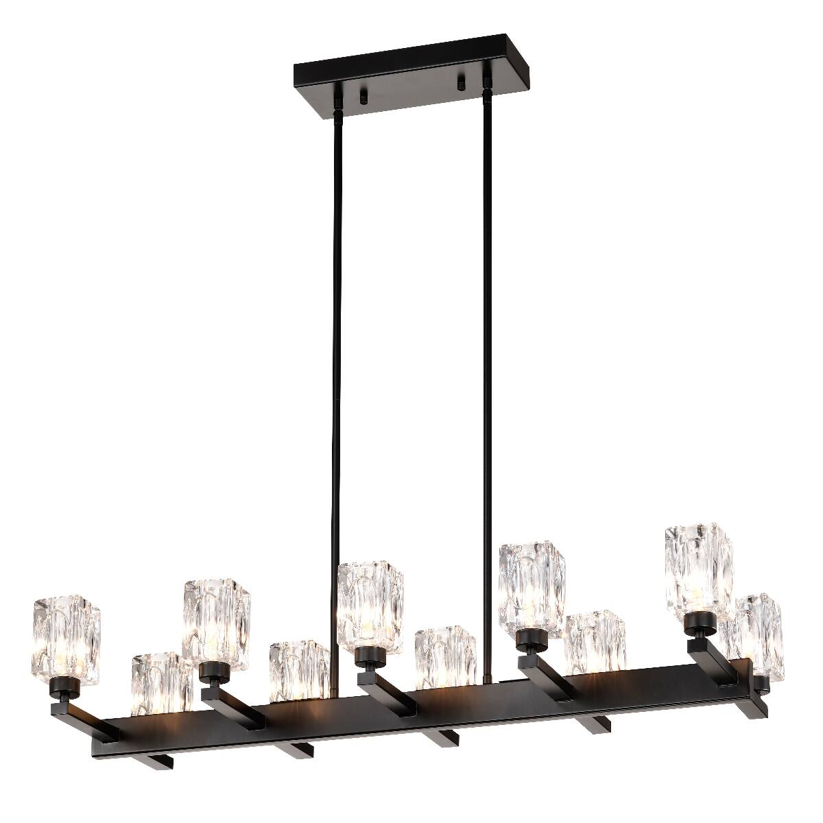 Front. Loheer - Loheer 10 Light Dining Room Chandelier Matte Black Linear Pendant Light With Crystal Shades.