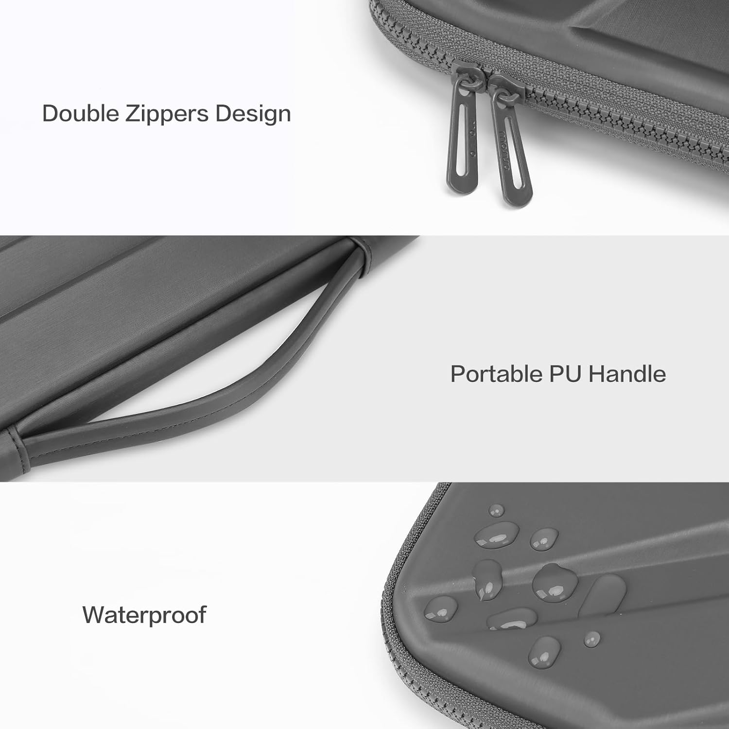 Double Zippers Design  
Portable PU Handle  
Waterproof