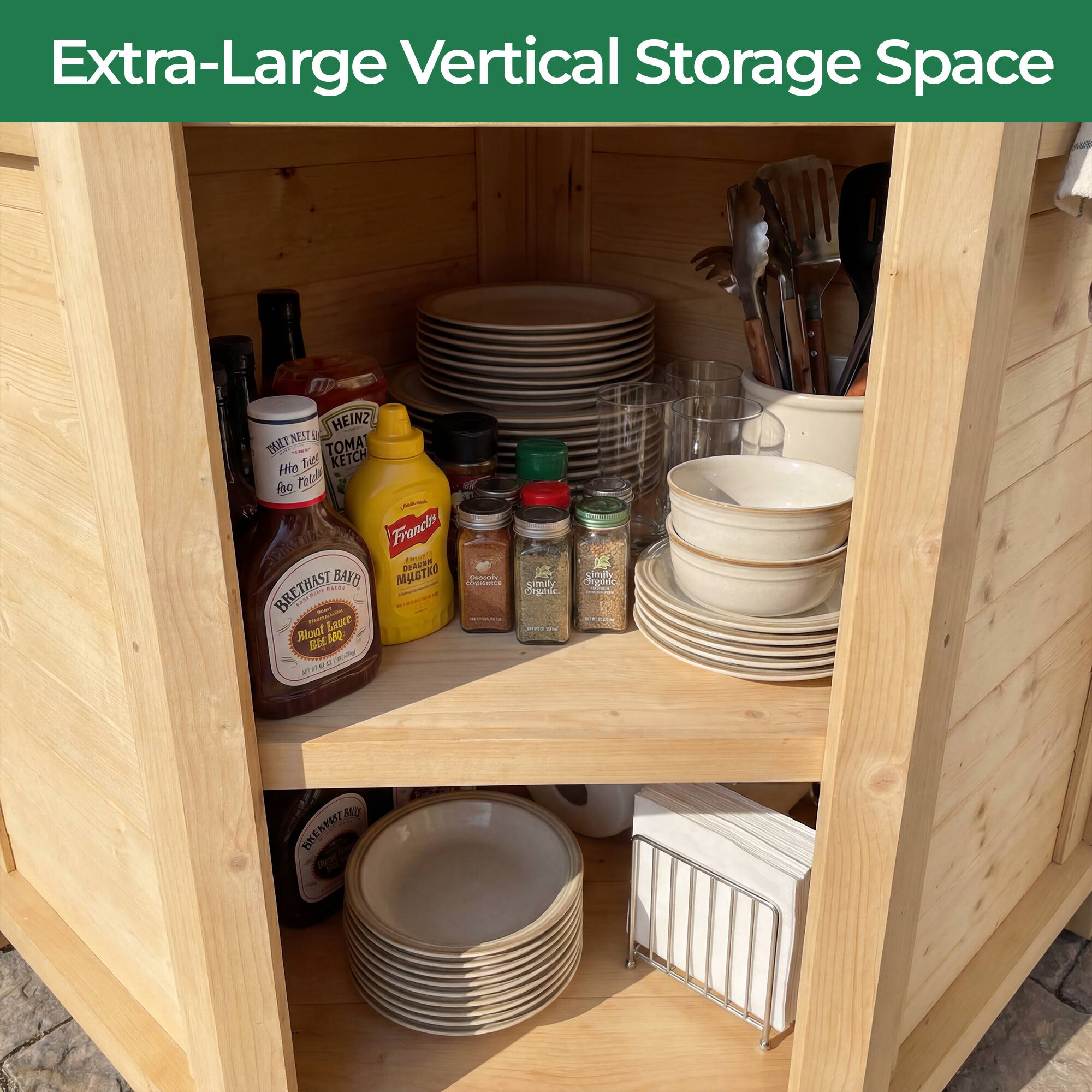 Extra-Large Vertical Storage Space

- HEINZ TOMATO KETCHUP
- HEINZ BEEF STEW
- BRETFAST BAY
- FRANZ'S
- FAMILY LOAF
- SIMPLY ORGANIC
- AEP E BAYE
- W Emasur
- umaly Orphic
- 1m Sdda
- SKEAPEU