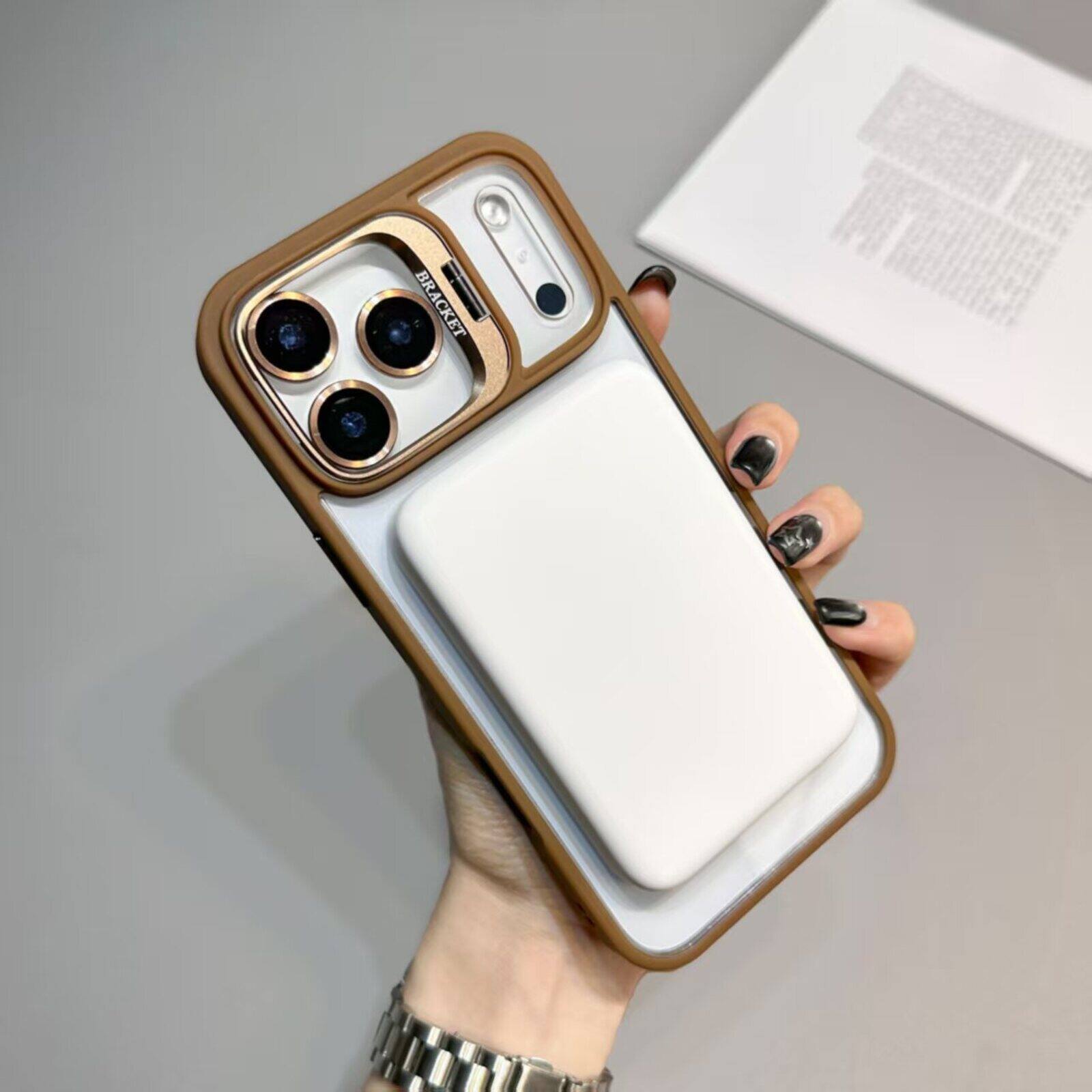 Back. UUCOVER - For Apple iPhone 17 Pro Max Magnetic Clear Case with Built-in Lens Kickstand and Lens Protector Cover, Shockproof Shell - Darkpurple.