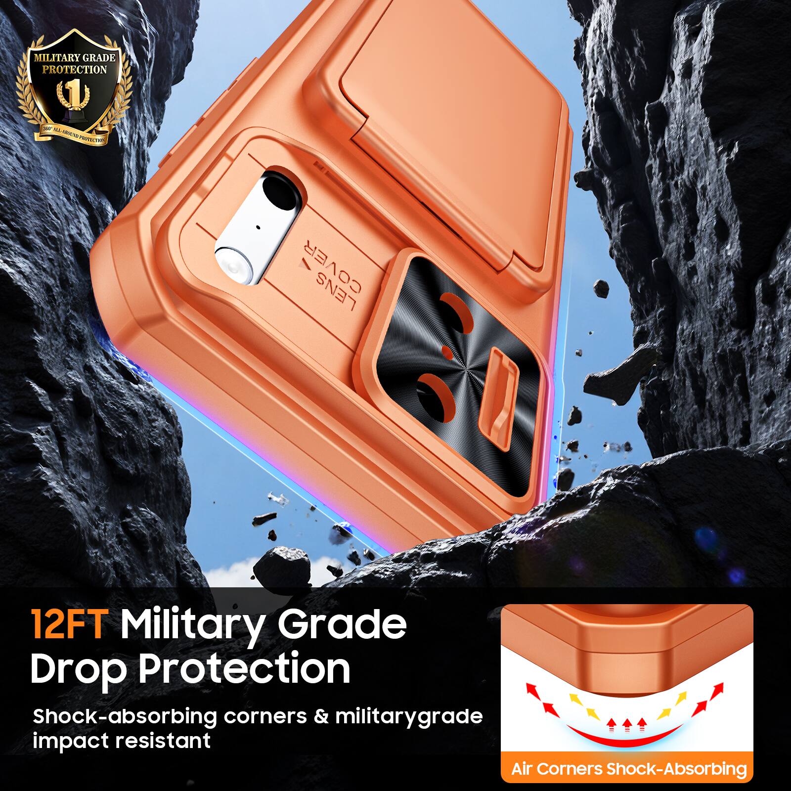 MILITARY GRADE PROTECTION (1) - M c - PROVECTVR / COVER LENS

12FT Military Grade Drop Protection

Shock-absorbing corners & military-grade impact resistant

Air Corners Shock-Absorbing