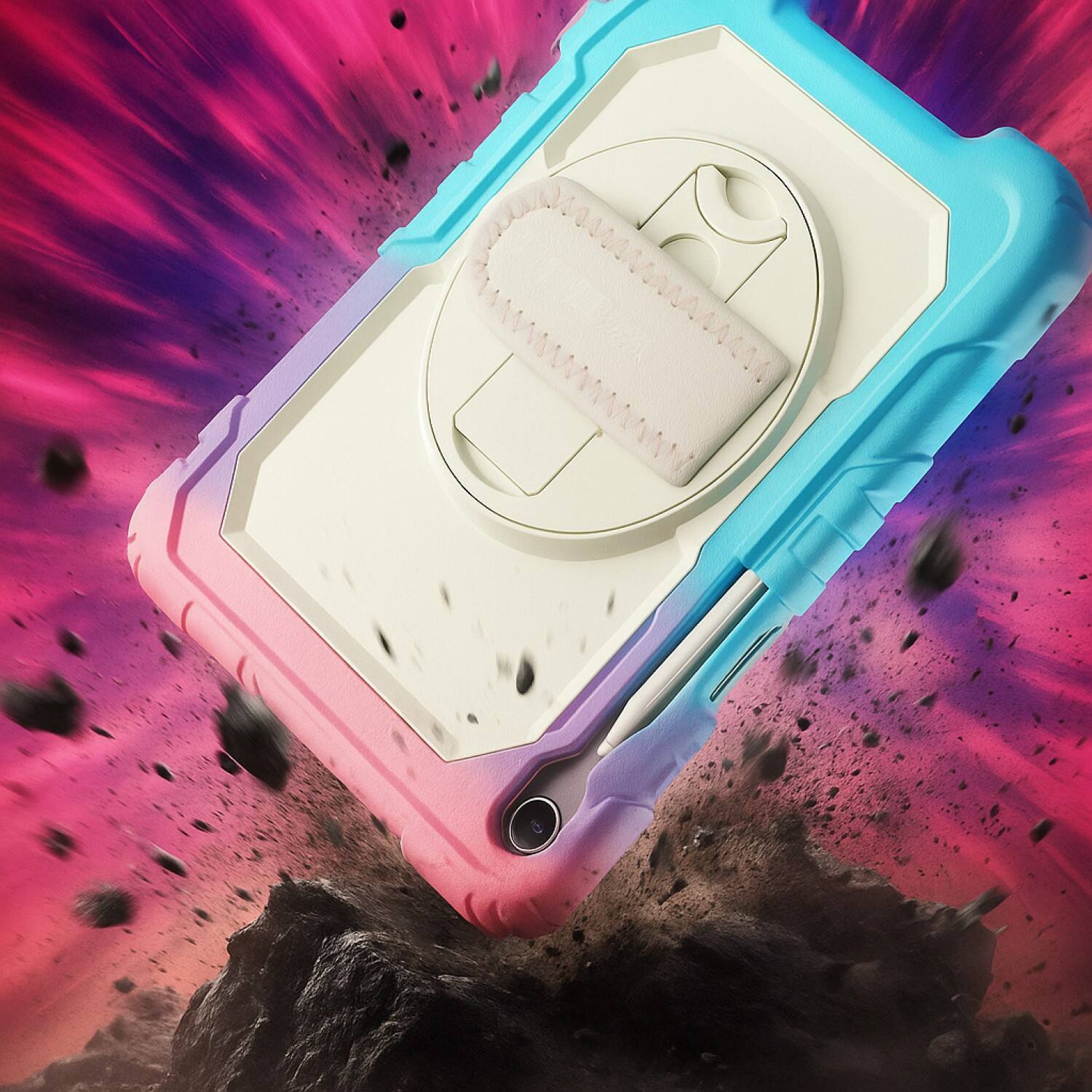 Left. SaharaCase - Samsung Galaxy Tab S11 Case | Kid Proof Heavy Duty | Hand Strap & Shoulder Strap | Raider Series - Splash Pink.