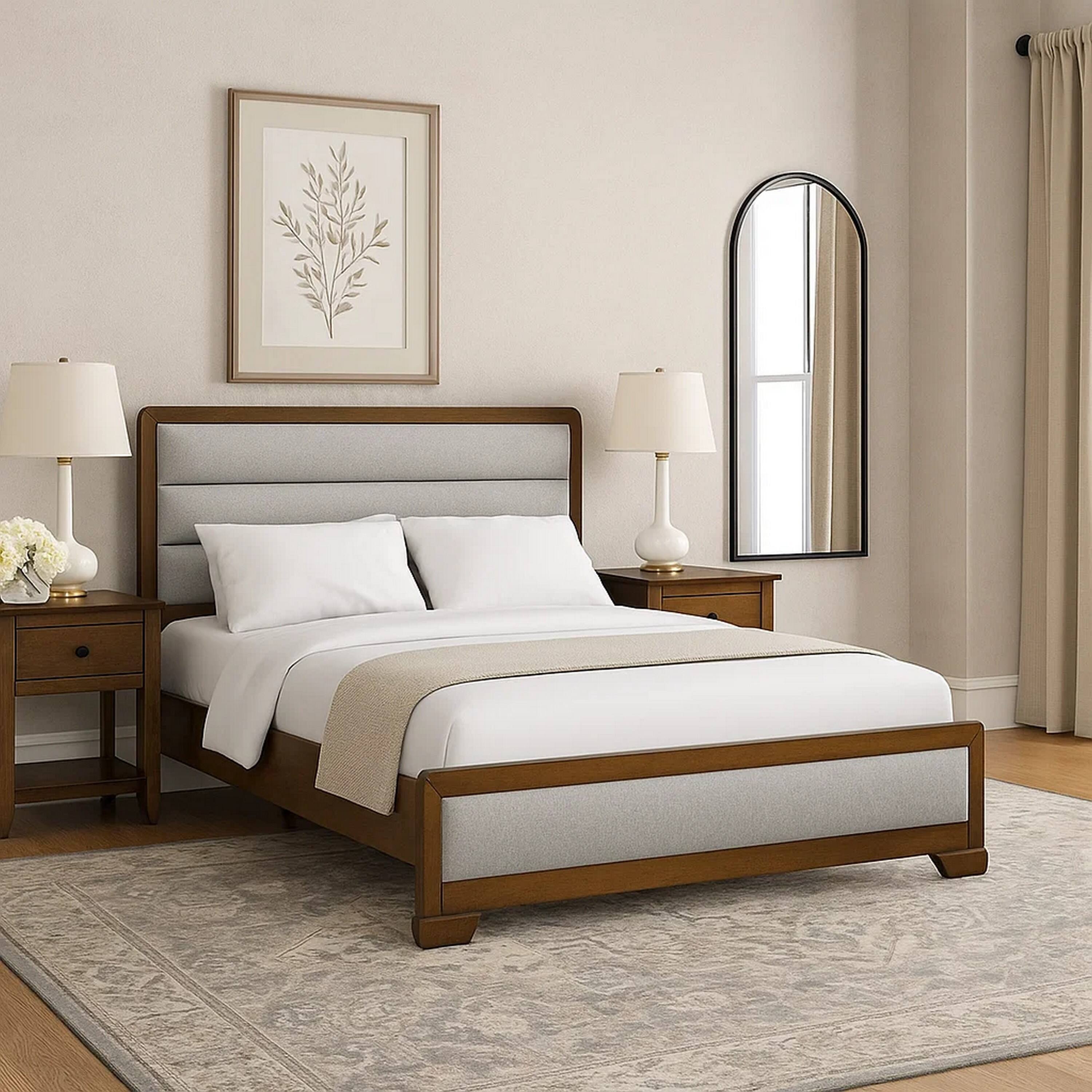Alt View 5. Manhattan Lane - Cair Queen Bed, Channel Tufted Light Gray Fabric Upholstered - Brown, Light Gray.