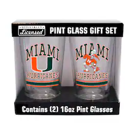 Logo Brands - Miami Hurricanes 16oz. Pint Glass Two Pack - Multicolor