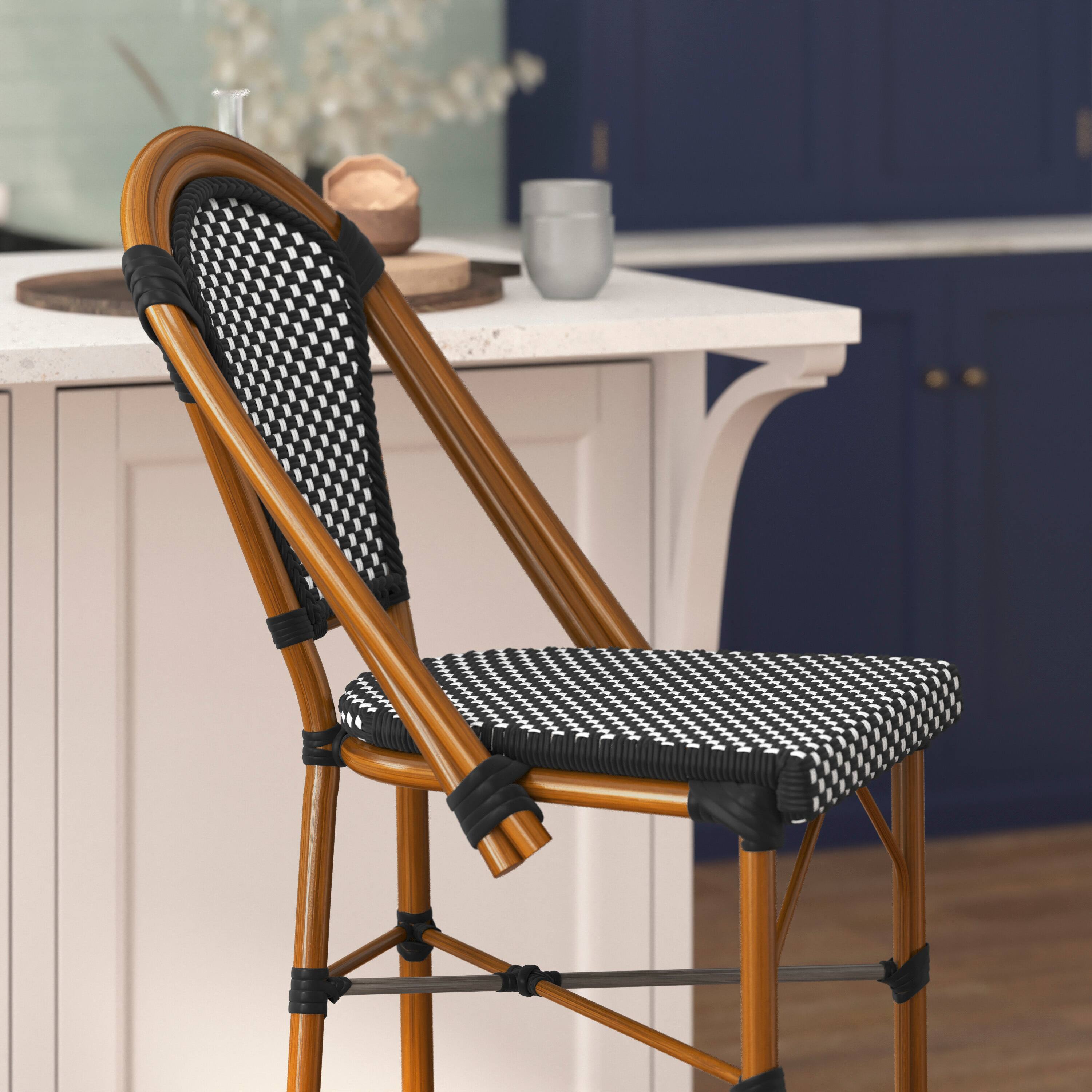 Alt View 3. Flash Furniture - Bordeaux Stackable Indoor/Outdoor Bistro 30" High Barstool, Commercial Grade, Black/White and Bamboo Finish - Black.