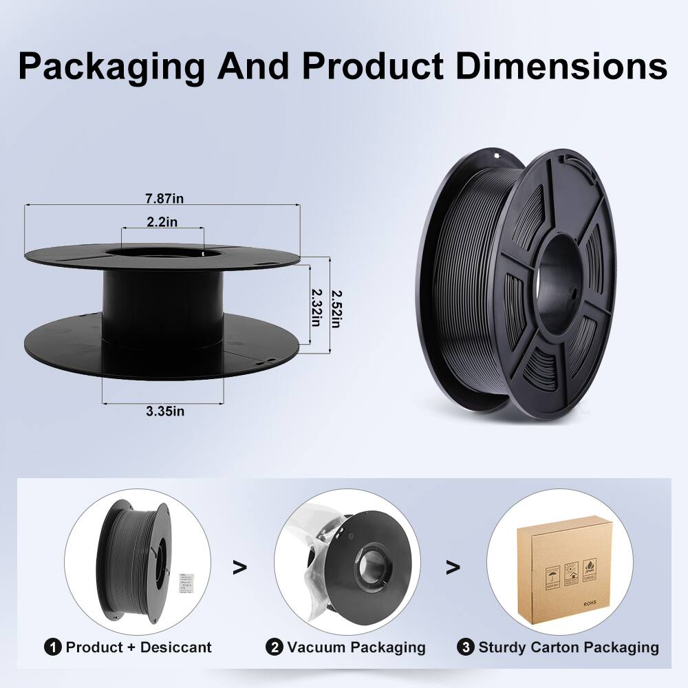 Packaging And Product Dimensions

7.87in  
2.2in  
2.32in  
2.52in  
3.35in

1. Product + Desiccant  
2. Vacuum Packaging  
3. Sturdy Carton Packaging