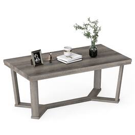 Gymax - Coffee Table Solid Rubber Wood Center Table w/ Cross-Shaped Base Accent Table - Gray